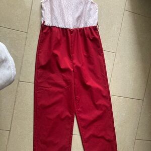 Chic Red and White Lace Jumpsuit